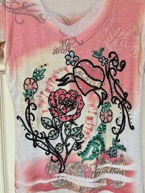 Vintage Y2K embroidered dress in the style of Ed Hardy